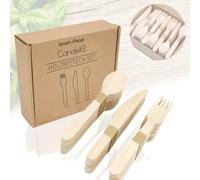 Candelo Set di posate in legno di alta qualità, 200 pezzi FSC - 100 forchette in legno - 50 cucchiai in legno - 50 coltelli in legno - usa e getta compostabili in modo ecologico