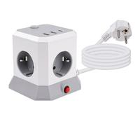 Candeon Ciabatta Elettrica a 4 Prese Protezione da Sovratensione, 7 in 1 Ciabatta Schuko 4 Posti 2 USB e 1 USB C con Interruttore 1,8 m cavo 3680 W 16 A