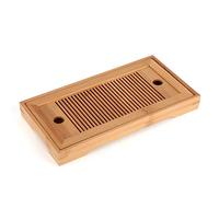 Candeon Vassoio da tè in bambù, stile cinese rettangolare, naturale, 27x14x3 cm, 2 in 1, rimovibile, per conservare l'acqua, vassoio da portata Gongfu