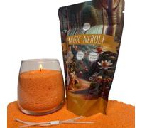 Candle Bloom Sabbia profumata per Candele con Stoppini, Granelli di Cera profumati, Kit Candele Fai da Te, Pearl Candle, 240g Perle di Cera per Candele + 4 Stoppini, Sabbia Arancione profumo di Neroli