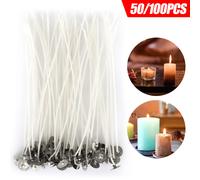 Candle Crafting Delight, 100 pezzi di stoppini in cotone naturale pre-cerati, 50 pezzi di adesivi, 6 pollici luminosi a bassa emissione di f