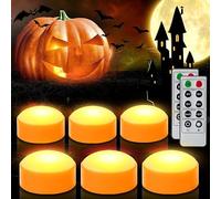 CANDLE IDEA 6 luci a LED di zucca di Halloween con telecomando e timer, a batteria arancione Jack-O, per decorazioni di Halloween, candele senza fiamma per decorazione di zucca