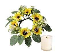 Candle Wreath - Silk And PP 25cm, Sunflower Candle Ring, Artificial Flower Wreath | Rustic Table Decor For Centerpieces, Home, Dining Table, Living Room, Holiday, Wedding, Party, Country Theme