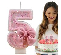 Candles - Candle di compleanno con numeri di compleanno, decorazione a tema reunions per celebrazione, celebrazione supplies Birthday Cake Topperglittering Candle with Bowknot - Happy Birthday Cake