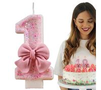 Candles - Candle di compleanno con numeri di compleanno, decorazione a tema reunions per celebrazione, celebrazione supplies Birthday Cake Topperglittering Candle with Bowknot - Happy Birthday Cake