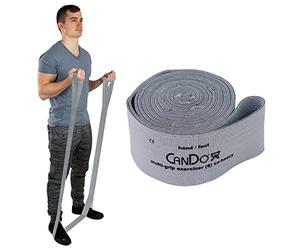 CanDo Fascia di resistenza multi-grip da 6 piedi con passanti per mano/piede per allenamenti totali del corpo, allenamento, riabilitazione, stretching e terapia