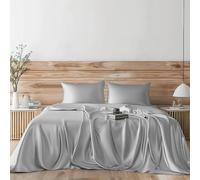 Candoury - Set di lenzuola in raso, 4 pezzi, per letto queen size, morbide, resistenti, lenzuolo di sopra, lenzuolo con angoli e federa, qualità da hotel (queen size, grigio argento)