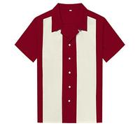 Candow Look Uomo Bowling InOLTRE Patchwork pulsante Camicie casuale XL Maroon & Ivory