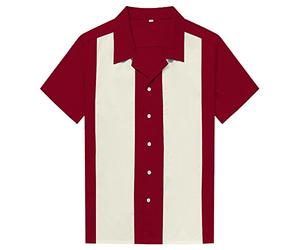 Candow Look Uomo Bowling InOLTRE Patchwork pulsante Camicie casuale XL Maroon & Ivory