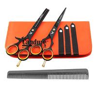 Candure Forbici da Parrucchiere Professionali, Forbici Per Tagliare i Capelli e Forbici Per Sfoltire i Capelli con Pettine e Custodia Per Uomini, Donne, Bambini e barbieri (Nero, 5.5")