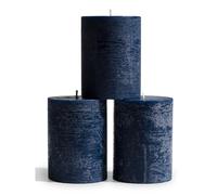 CANDWAX, Set di 3 candele decorative rustiche non profumate e senza gocciolamento, ideali come candele nuziali o grandi candele per interni di casa, 3 x 4, candele blu scuro