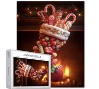 Candy Calza di Natale 1000 pezzi puzzle per adulti accogliente camino sfondo arte puzzle impegnativo giochi di attività familiari colorato fai da te puzzle per la decorazione della casa regali 50 × 70