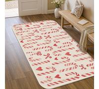 Candy Cane Area Tappeto, Natale Festivo Fiocco Cuore Natale Rosso Antiscivolo Zerbino Tiro Tappeto Bordo Bordo Bagno Porta Ingresso Comodino Decor 3 'X 5'
