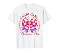 Candy Cane Christmas Club Coquette Bow rosso bianco fiocco natalizio Maglietta