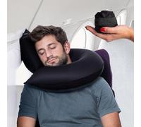 CANDY CANE Cuscino da viaggio gonfiabile, design innovativo, supporto per collo e mento per aeroplani, auto e casa, borsa per il trasporto, lavaggio a mano (nero)