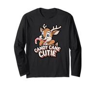 Candy Cane Cutie Reindeer Christmas Cute Holiday Design Maglia a Manica