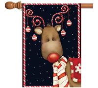 Candy Cane Reindeer 28 x 40 Christmas Winter Ornament Black House Flag