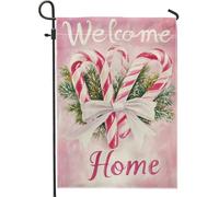 Candy Cane Welcome Home Garden Flag, Pesca Stagionale Portico Decorazione Bandiera, Double Face Outdoor Yard Bandiera per Vacanze Invernali, Decorazione natalizia Prato 30,5 x 45,7 cm