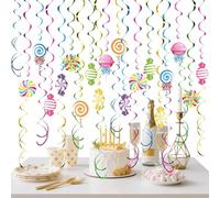Candy Ceiling Streamers - 48 Pieces Colorful Lollipop Spiral Decor for Parties | Candy Themed Hanging Decorations Bedroom Home Office Bathroom Gate Halloween Holiday Apartment Indoor Daily Celebration