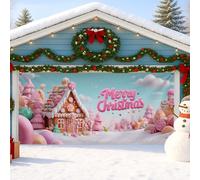 Candy Christmas Garage Door Cover, colorato Gingerbread House Large Garage Door Decorations, Festive Indoor and Outdoor Xmas Party Sfondo Decor 400x180 cm