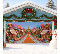 Candy Christmas Garage Door Cover, colorato Gingerbread House Large Garage Door Decorations, Winter Indoor and Outdoor Holiday Party Background Decor 390 x 180 cm