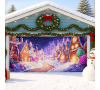 Candy Christmas Garage Door Cover, Colorato Winter Wonderland Decorazione, Festività Festive Decorazioni Esterne, Perfetto per feste di Natale 390x180 cm