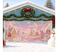 Candy Christmas Garage Door Cover, Colorful Winter Wonderland Large Garage Door Decorations, Holiday Indoor and Outdoor Xmas Party Sfondo Decor 400 x 180 cm