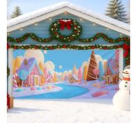Candy Christmas Garage Door Cover, Sweet Winter Wonderland Large Garage Door Decorations, Holiday Indoor and Outdoor Party Background Decor 490x180 cm