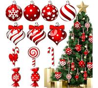 Candy Christmas ornaments - Candy Ornaments for Christmas Tree | 12 pezzi 2D Red And White Chrîstmas Decorations | Holiday Party Supplies for Thanksgiving Birthday Classroom School Dormitory