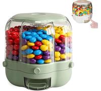 Candy Dispenser 360° Rotating with 6 Compartments, Large Capacity Grain Storage Transparent Container, Christmas Candy Restock Treat Box, for Candies, Food, Rice, Grains (Light Green, Small)