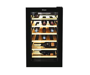 Candy DiVino CWC 021 ELSP/N Cantinetta Vino Refrigerata, 21 Bottiglie, App hOn con Tecnologia Vivino, Ripiani in Legno, Luce Led 40x55x70 cm, Nero