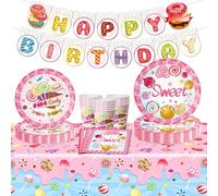 Candy Donuts Party Tableware Set, Lovely Lollipop Sweet Decorations, Girls Baby Donut Theme Birthday Banner, Cake Plates, Tovaglioli, Tazze per 16 Ospiti