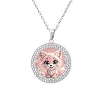 Candy Fox - Collana da donna con ciondolo rotondo con catena regolabile da 50 cm, chiusura a moschettone, regalo commemorativo personalizzato per amicizia, coppia, uso quotidiano, One size, Zinco