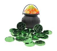 Candy Kettle Pot - Candy Holder Leprechaun Jar Ornamento, Black Cauldron | Vaso da bollitore con 50 pezzi di Shamrock fortunati, decorazioni per ragazzi e ragazze, calderone di caramelle per i pazzi