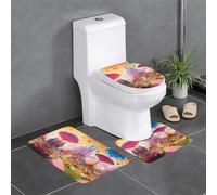 Candy Land Print - Set di 3 tappeti da bagno a forma di U, tappetino da bagno e 1 copriwater