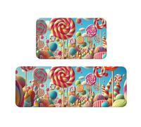 Candy Land - Set di 2 tappeti da cucina in legno antiscivolo, anti-affaticamento, tappetini lunghi per casa e ufficio