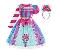 Candy Land - Tutù arcobaleno per bambine, con cerchietto per capelli, per Halloween, cosplay, feste di compleanno, colore viola e rosa, a maniche lunghe, 5-6 anni