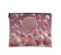 Candy Swirl - Trousse da viaggio per cosmetici, da donna, portatile, in tessuto, con cerniera, idea regalo per feste, per la cura della pelle, Pesca, 7x9 Inch