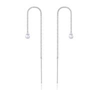 Candyfancy Orecchini pendenti in oro 18 carati, placcati in oro 925, lunghi 9 cm con perle da 4 mm, orecchini a nappa, rotondi, per donne e ragazze, Argento sterling