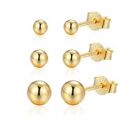 Candyfancy Set di 3 orecchini in argento 925 per fori multipli, 3 paia di orecchini a sfera rotondi, placcati oro rosa, per donne, uomini, ragazze, piccoli, 3 mm/4 mm/5 mm, Argento sterling