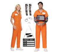 Candyhouse Costume da carcerato - Tuta arancione da uomo e donna - Uniforme da carcerato per Halloween, costume da criminale carcerario unisex (M)