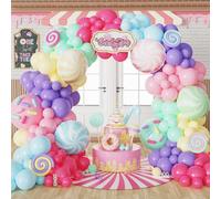 Candyland - Kit di 178 palloncini arcobaleno rosa pastello con palloncini in lamina Macaron, per ragazze, baby shower, dolce compleanno, due dolci decorazioni per feste