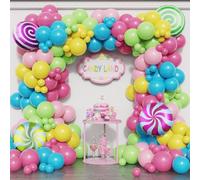 Candyland Kit ghirlanda di palloncini 184 palloncini in lattice rosa pastello viola lago blu lago con palloncino in lamina di caramelle per arcobaleno Sweet One compleanno, baby shower decorazioni per