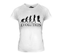 Candymix Addetto alle Pulizie Evoluzione Umana T-Shirt da Donna Maglietta, Taglia Small, Colore Bianco