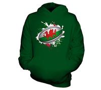 Candymix Galles Palla da Rugby Unisex Bambino Ragazzi/Ragazze Felpe con Cappuccio, Taglia 12-13 Anni, Colore Verde Bottiglia