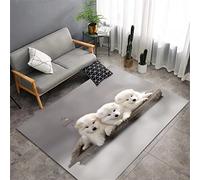 Cane 3D Tappeto Grigio Rosa Husky Cuffie Cucciolo Tappetino per Camera da Letto per Bambini Antiscivolo Tappetino per Gattonare Lavabile Zerbino Tappetino da Bagno Rug Game (Grigio Chiaro,80 x 160 cm)