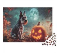 Cane accanto a lanterna zucca Puzzle 1000 Pezzi Puzzle per Adulti scenario notturno luna gioco cartaceo relax casa regalo festa 52x38cm/1000pcs