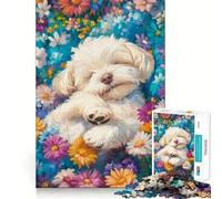 Cane addormentato in un prato fiorito, puzzle da 1000 pezzi per adolescenti, gioco di logica, antistress, taglio netto, lista dei desideri di Babbo Natale 38x26cm