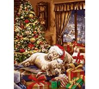 Cane albero di Natale Dipingere con i Numeri per Adulti,con Telaio Kit di pittura su Tela Set di Pittura a Olio Fai da Te con pennelli e Colori Acrilica Paint by Numbers Decora la casa Regalo 50x65 cm