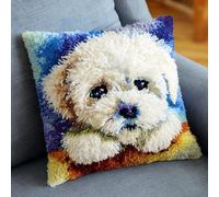 Cane Animale DIY Kit Ricamare Cuscini,Bichon Frise bianco,Kit di Ganci a Chiusura per Cuscino,Federa per Cuscino per Divano per Adulti,Home Decor,43x43cm